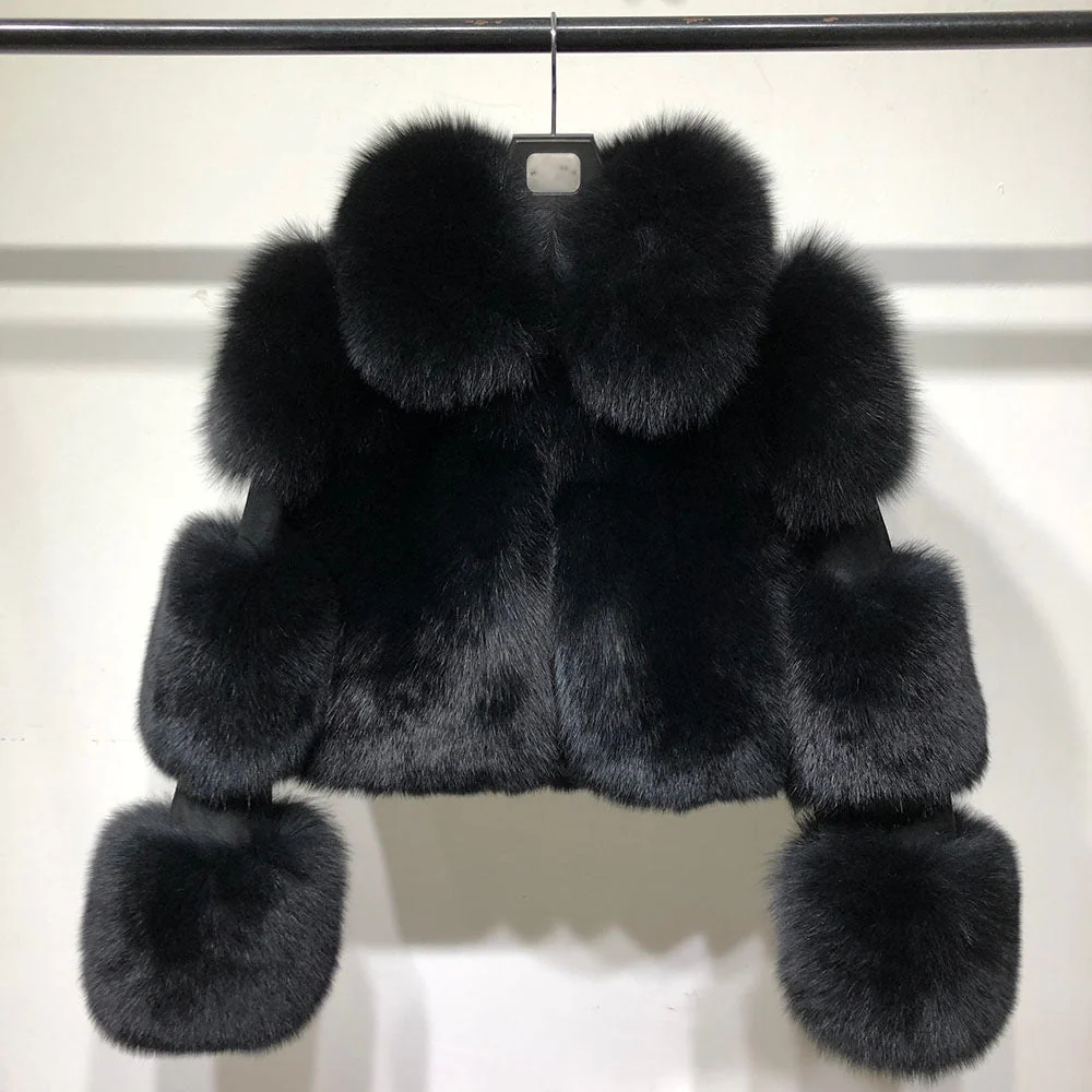 Cropped Collar Coat with Leather Sleeves - Image 10