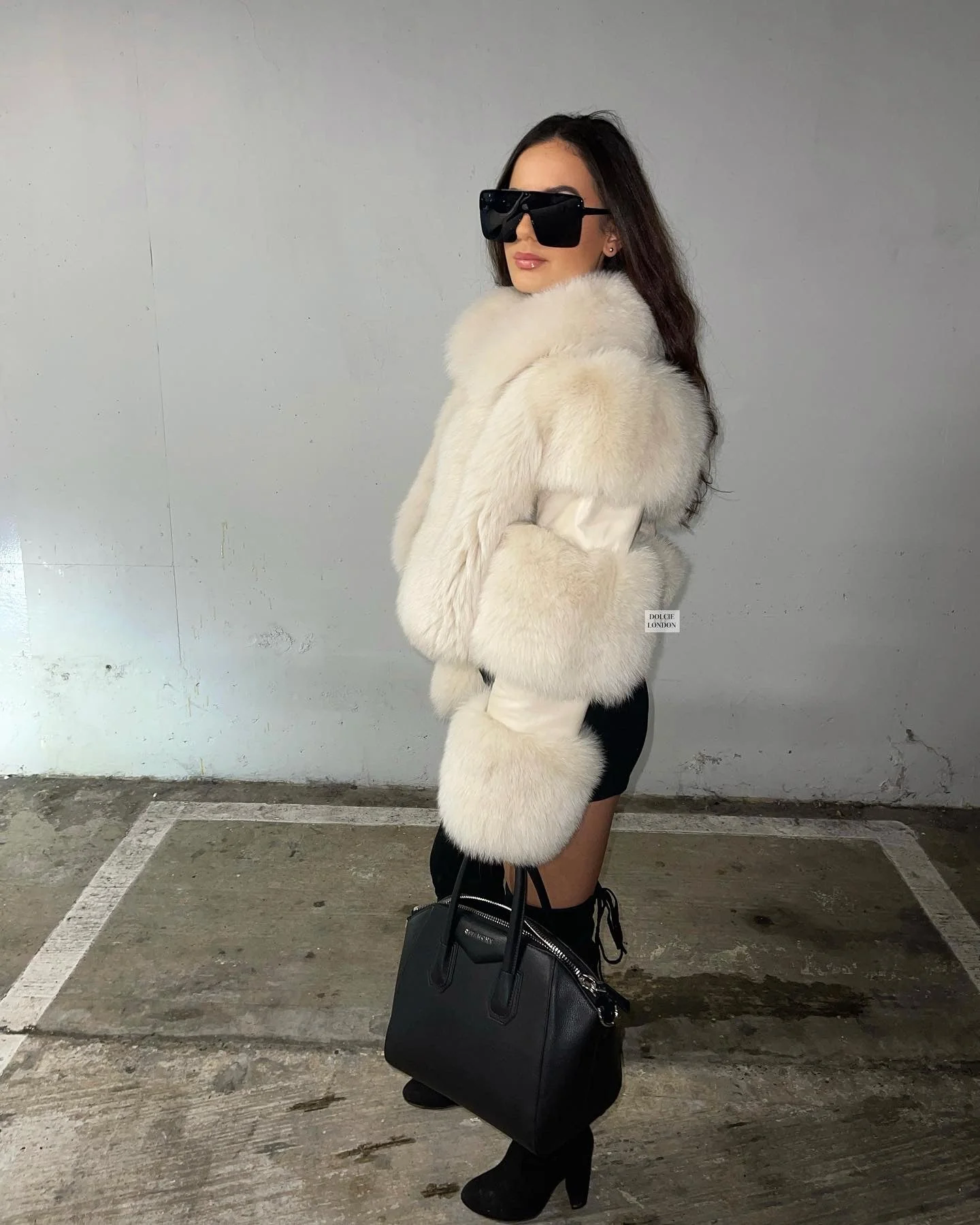 Cropped Collar Coat with Leather Sleeves - Image 3