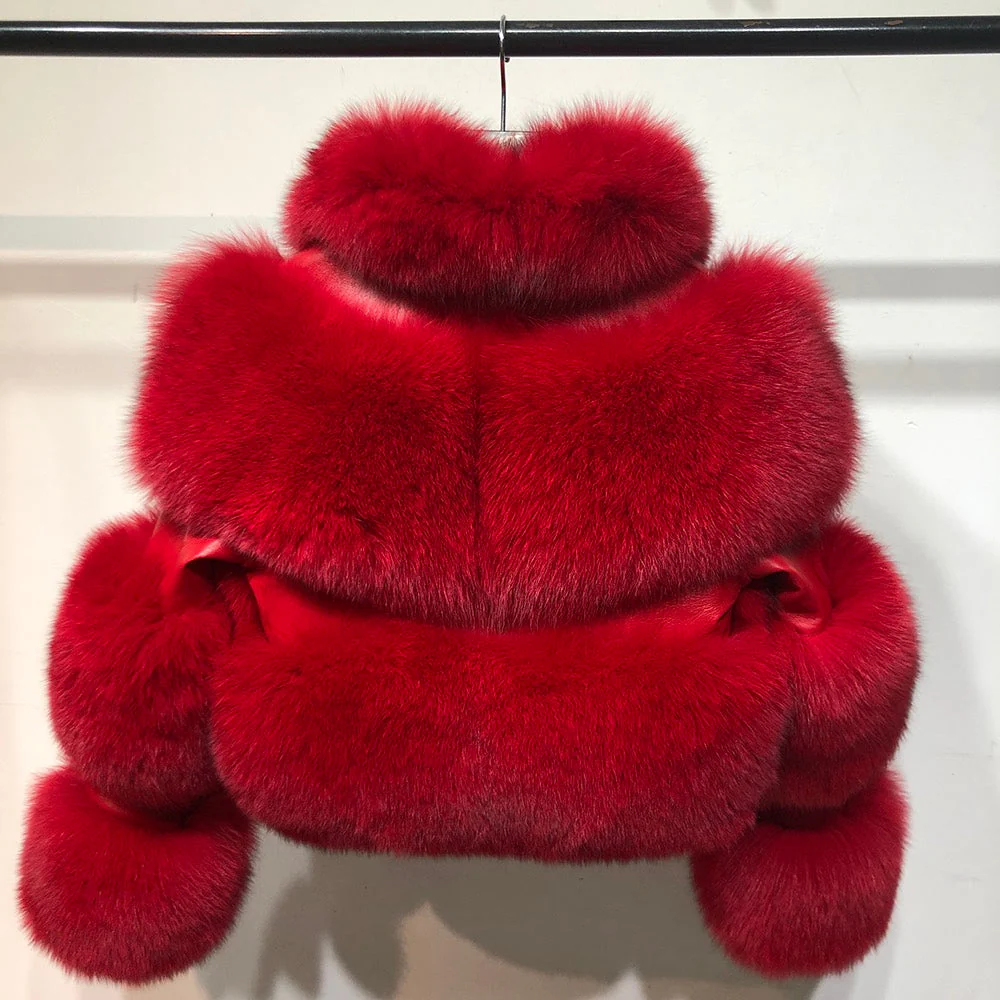 Cropped Collar Coat with Leather Sleeves - Image 6