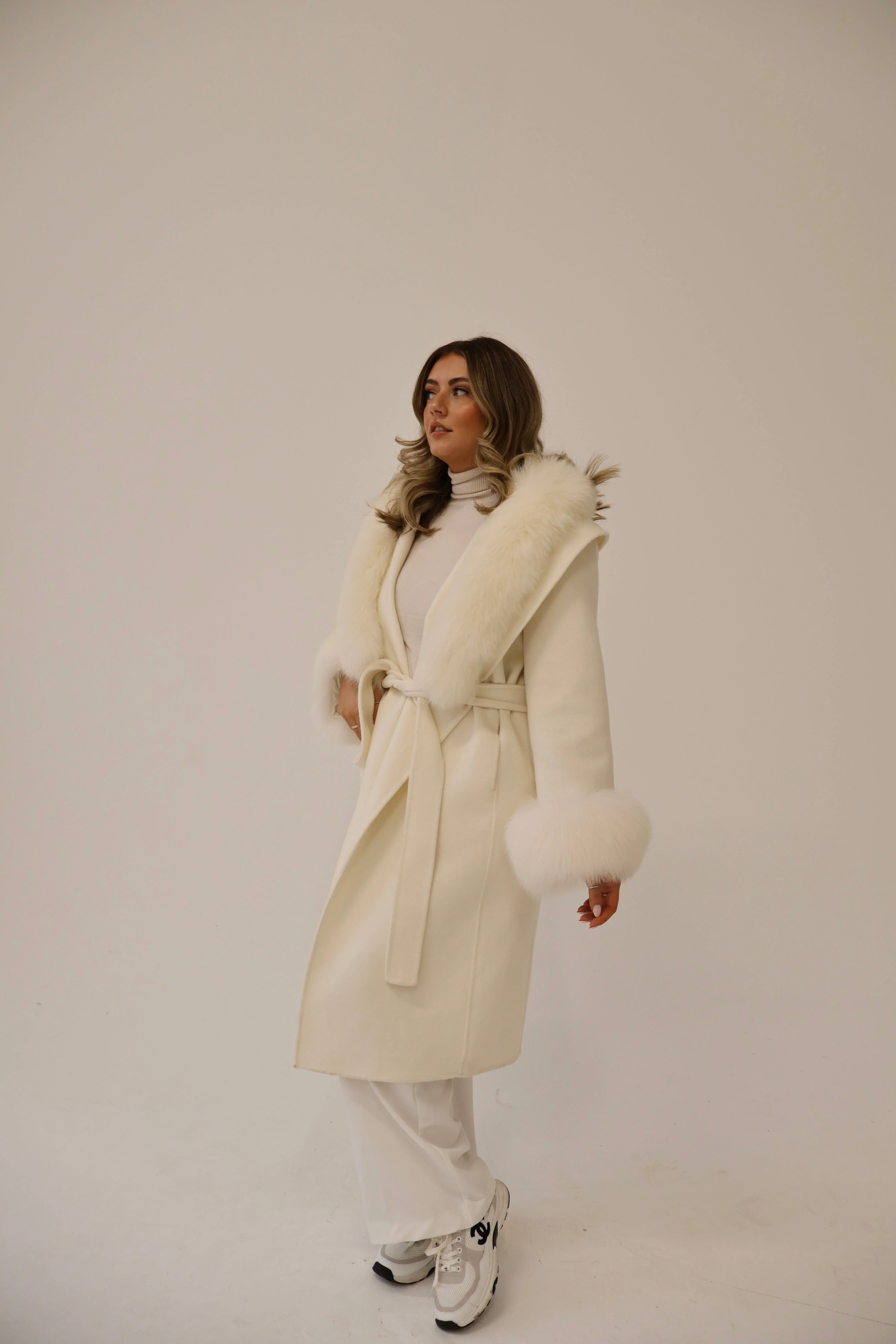 Fur Collar & Cuffs Long Cashmere Coat - Image 7