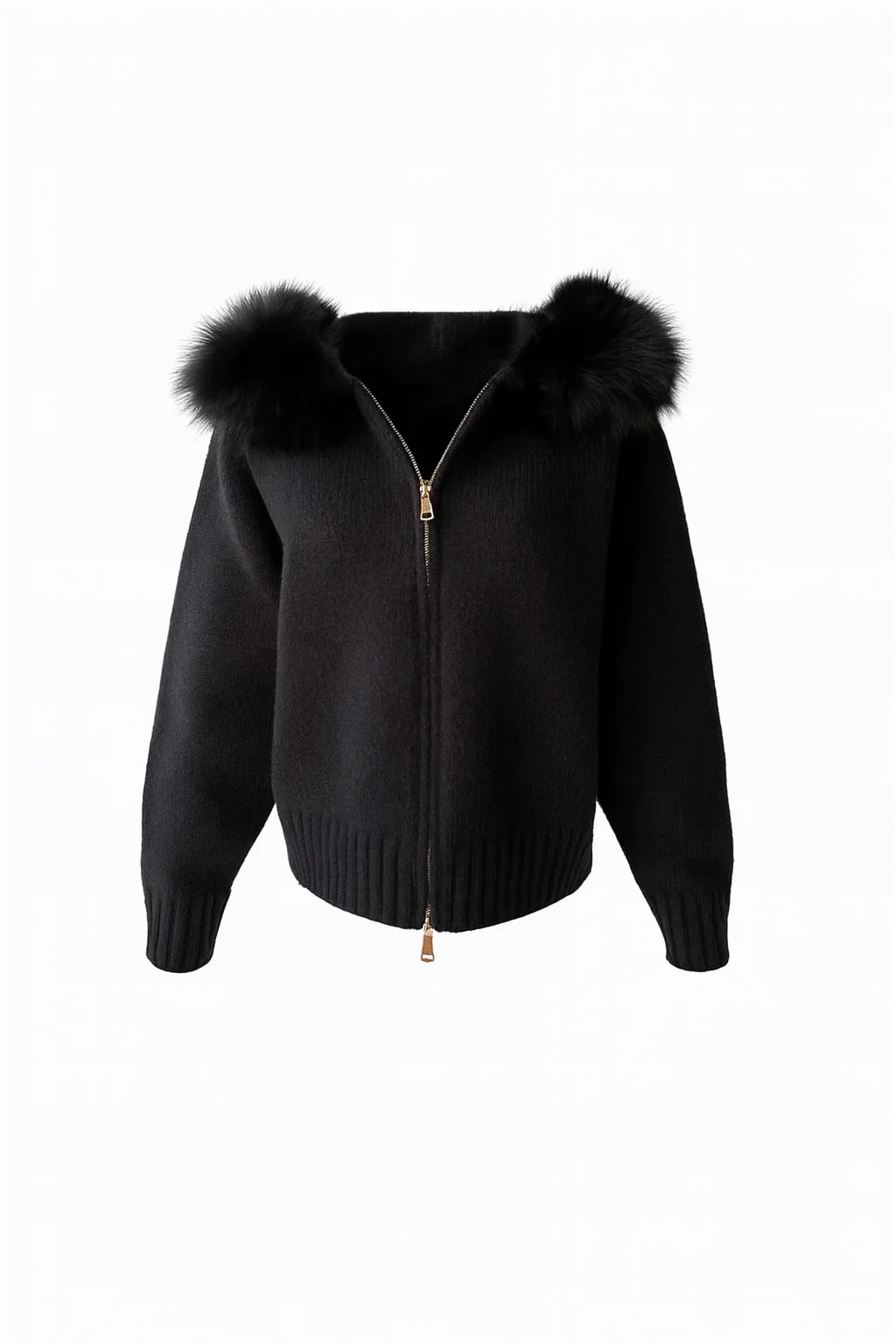 Knitted Zipped Hoodie with Fur Hood - Image 16