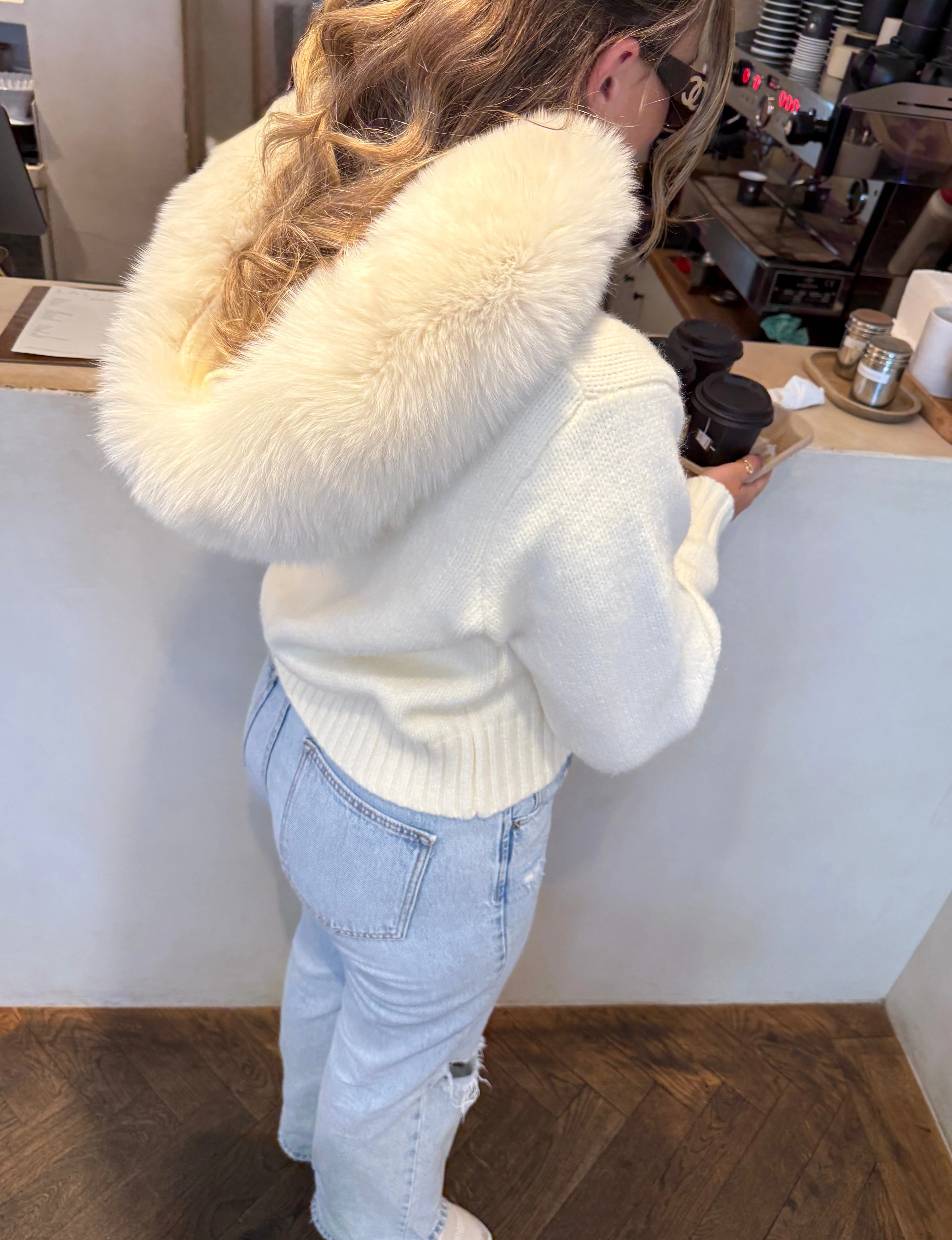 Knitted Zipped Hoodie with Fur Hood - Image 3