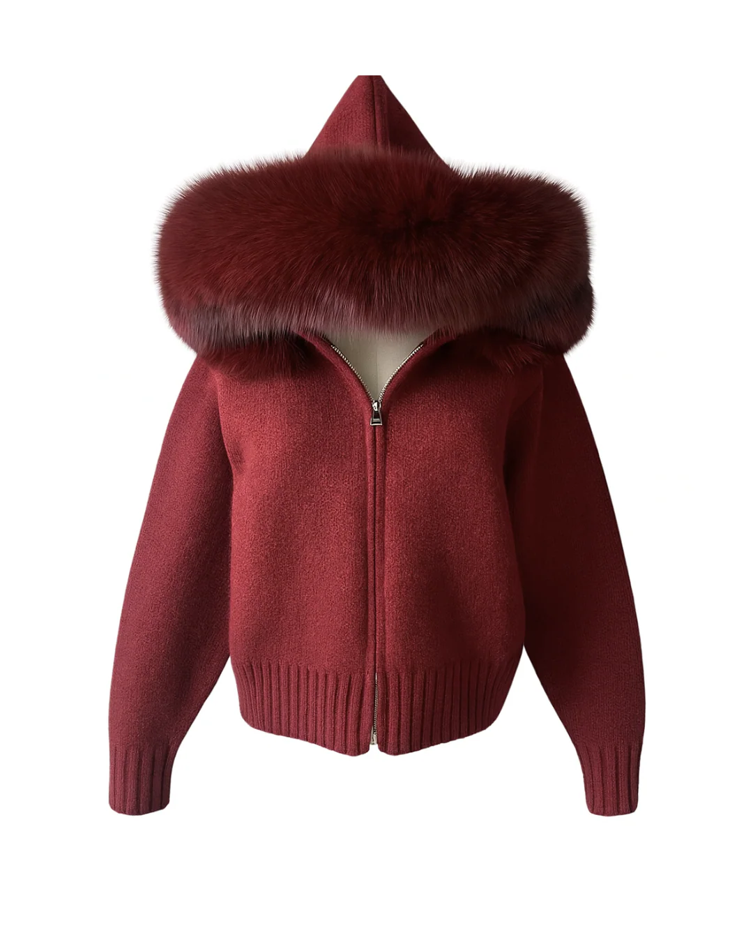 Knitted Zipped Hoodie with Fur Hood - Image 7