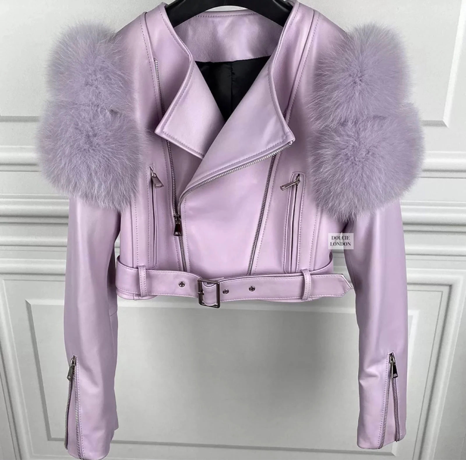 Leather Jacket with Fur Sleeves Detailing - Image 10