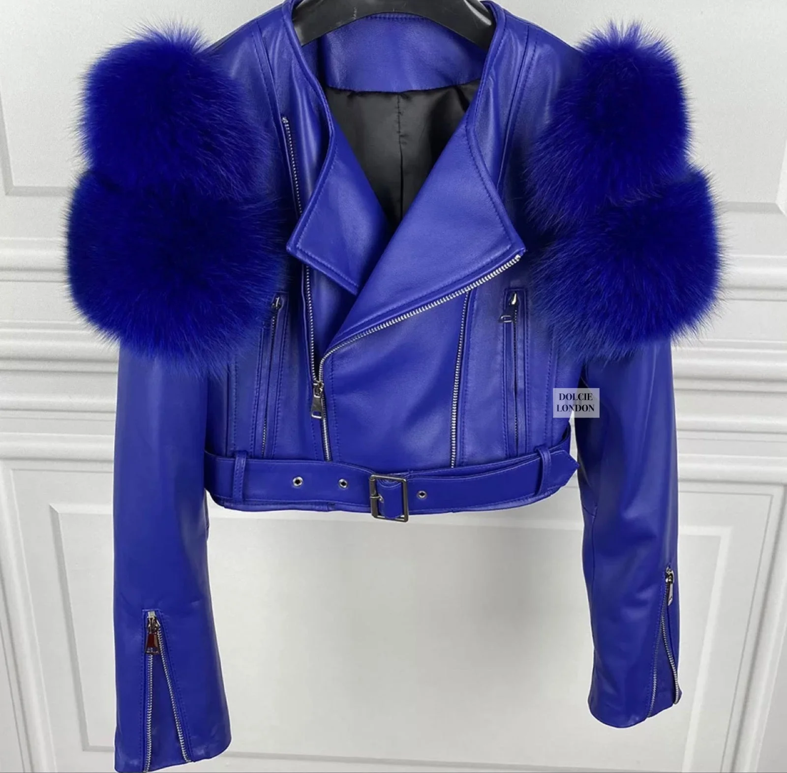 Leather Jacket with Fur Sleeves Detailing - Image 11