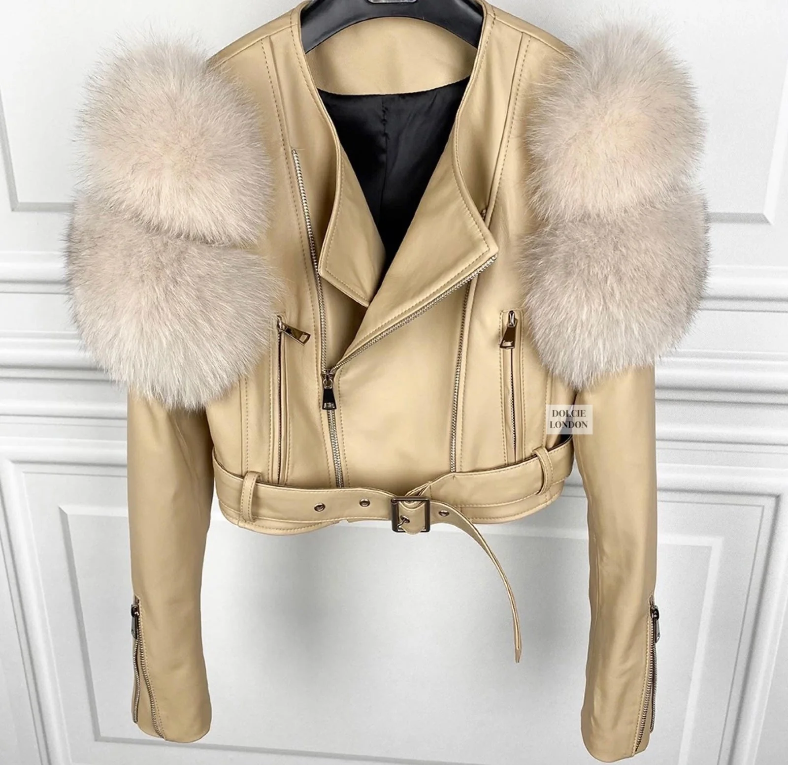 Leather Jacket with Fur Sleeves Detailing - Image 12
