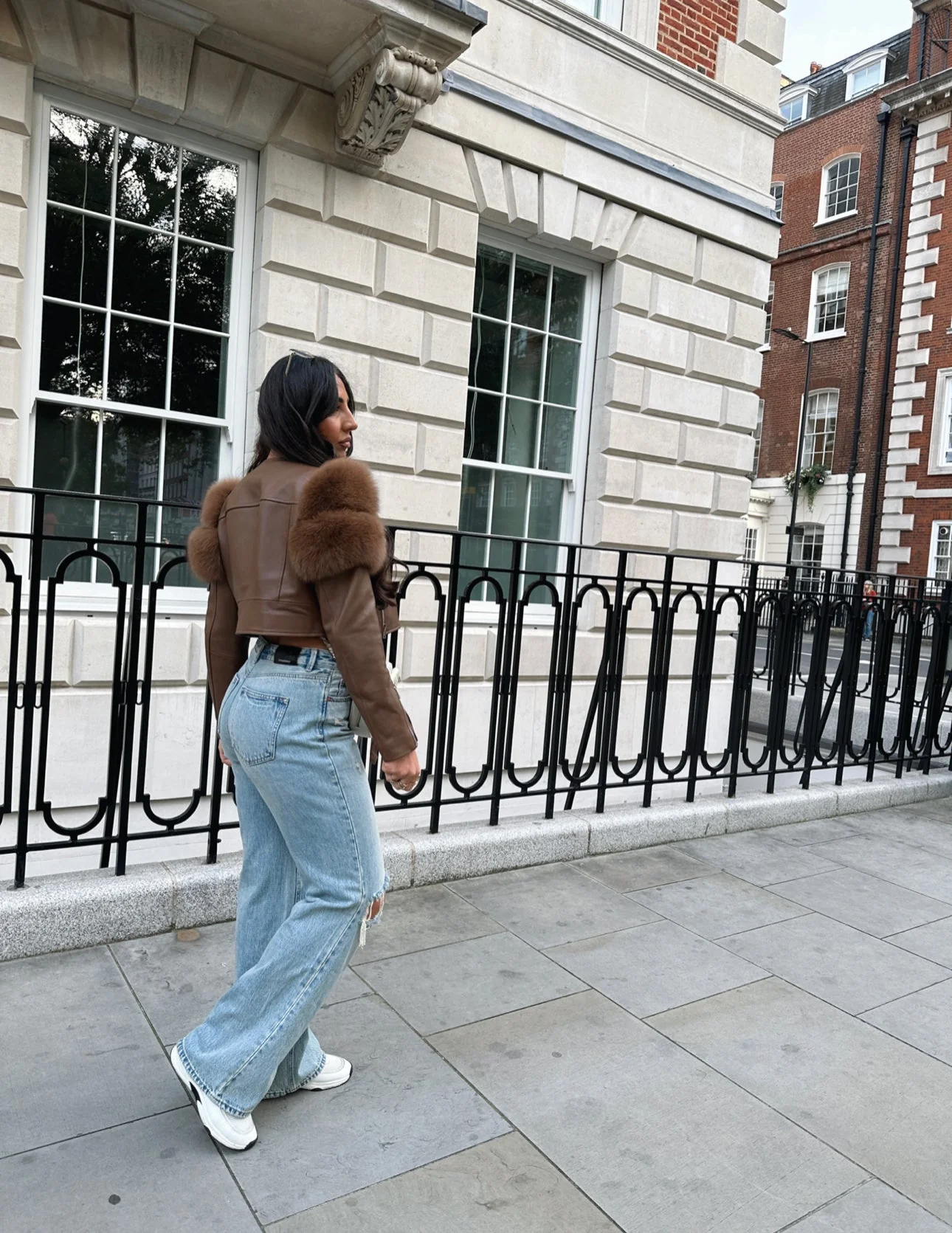 Leather Jacket with Fur Sleeves Detailing - Image 3