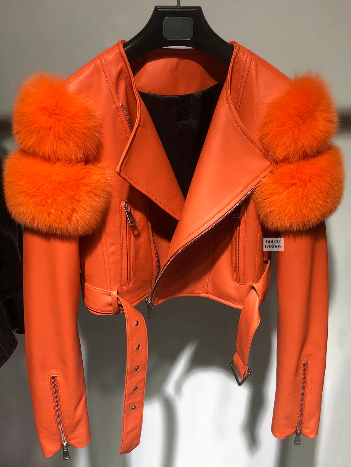 Leather Jacket with Fur Sleeves Detailing - Image 9